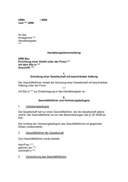 handelsregisteranmeldung example1